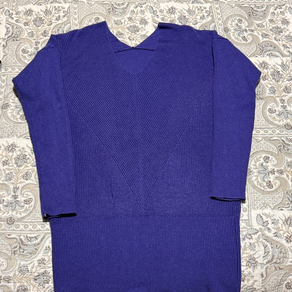 White House Black Market Purple Women's Cashmere Blend V Neck Tunic Sweater